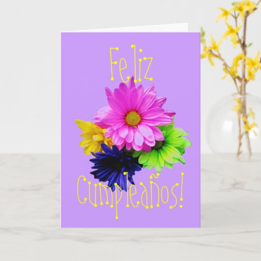 Carte Espagnol : Cumpleanos ! néon de margaritas (Fleur jaune)