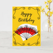 Carte Espagnol Fan Corners Anniversaire Texte vertical (Fleur jaune)