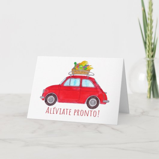 Carte Espagnol Get well Red Retro Fiat 500 (Devant)