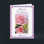 Carte Espagnol : Le 60e jour de Maman<br><div class="desc">Tarjeta postal: Flores para el sexagésimo cumpleaños de mamá. Picture of pink and blue flowers on white background. "Joyeux 60e anniversaire de Birthday !"; Personnalize your message ! Photographe par Maria Santos (Lusinhas do Sul)</div>