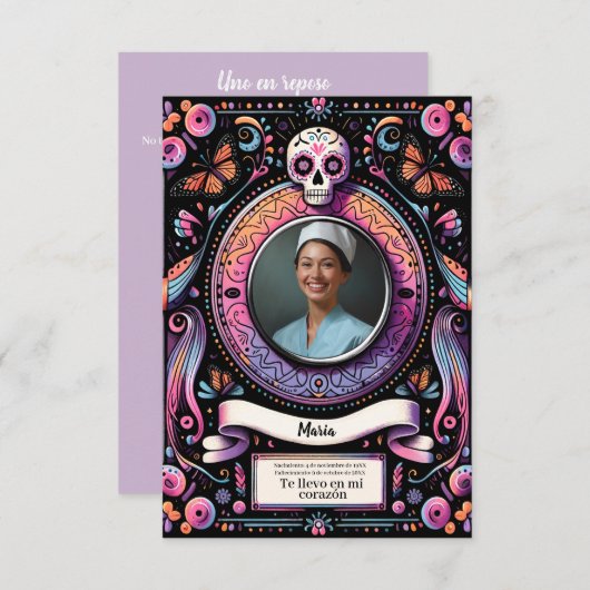 Carte Espagnol Notre-Dame de Guadalupe crâne de prière (Devant / Derrière)