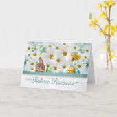 Carte Espagnol Pâques Daisy Jardin lapin et oeufs (Fleur jaune)
