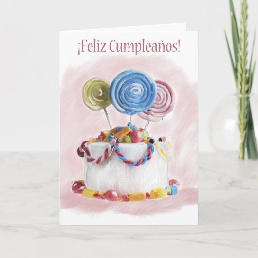 Carte espagnole de gâteau d'anniversaire de Feliz (Devant)
