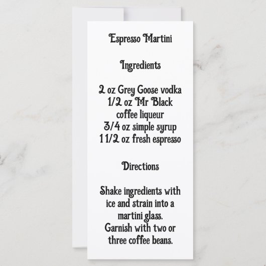 Carte Espresso Martini (Dos)
