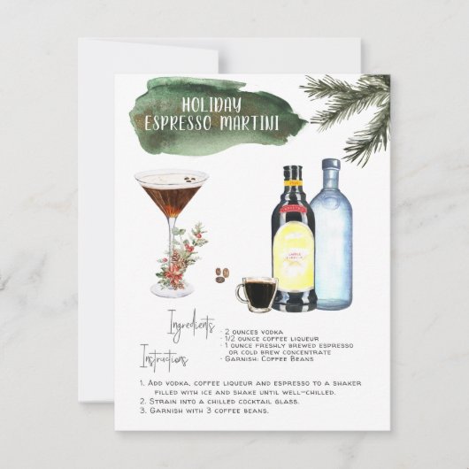 Carte Espresso Martini | Recette Cocktail de vacances (Devant)