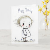 Carte Esquisse Petite Fille Anniversaire Avec Fleur sauv (Fleur jaune)