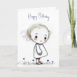 Carte Esquisse Petite Fille Anniversaire Avec Fleur sauv