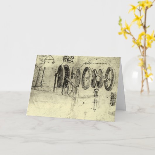 Carte Esquisse technique de Leonardo da Vinci d'une roue (Fleur jaune)