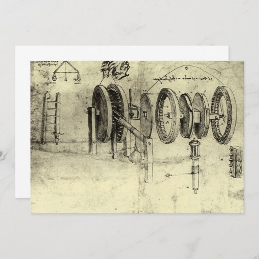 Carte Esquisse technique de Leonardo da Vinci d'une roue (Devant / Derrière)
