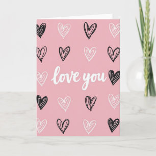 Carte esquissée Love You Hearts