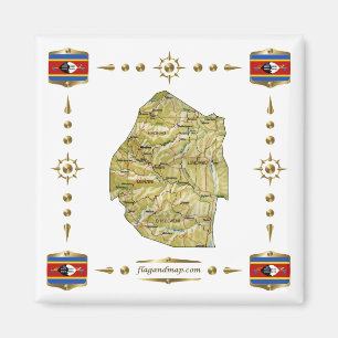 Carte Eswatini + Magnet des drapeaux