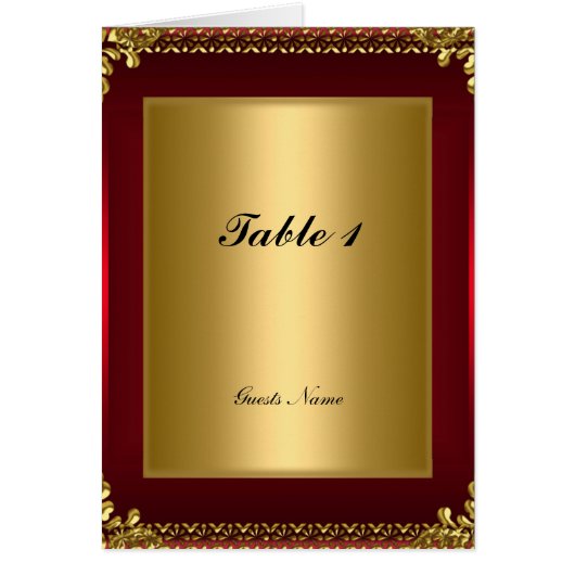 Carte et menu de placement de table or et rouge (Devant)