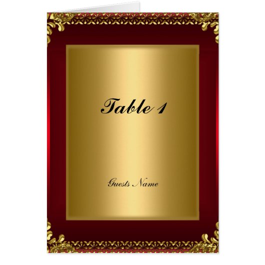 Carte et menu de placement de table rouge et or (Devant)