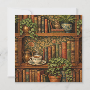 Carte Étagère à livres vintage cosy avec thés cafés et b