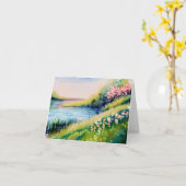 Carte étang aquarelle et fleurs personnalisables (Fleur jaune)