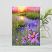 Carte Etang de coucher de soleil clair et fleurs personn (Debout devant)