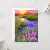 Carte Etang de coucher de soleil clair et fleurs personn (Devant/Arrière en situation)