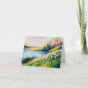 Carte Étang et fleurs à l'aquarelle personnalisables