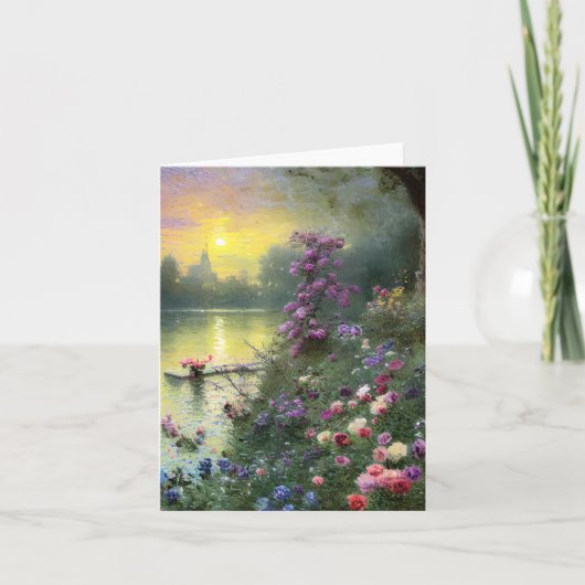 Carte étang vintage et fleurs personnalisables (Devant)