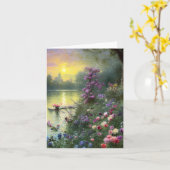 Carte étang vintage et fleurs personnalisables (Fleur jaune)