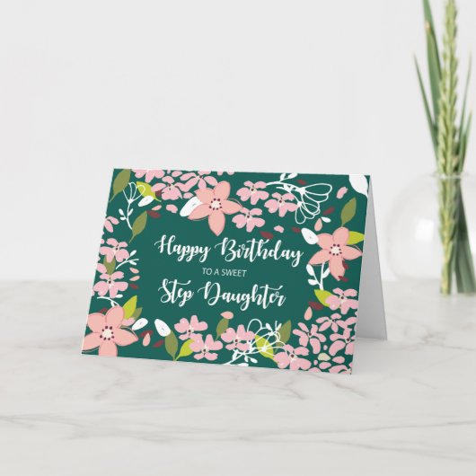 Carte Étape Fille Fleurs vertes d'anniversaire (Devant)