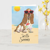 Carte Été Basset Hound (Fleur jaune)