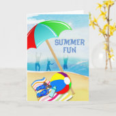 Carte Été Plage amusante avec des gens dans l'eau (Fleur jaune)