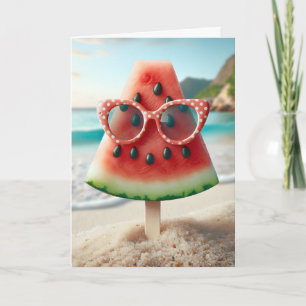 Carte Eté Watermelon Popsicle Avec Lunettes De Soleil