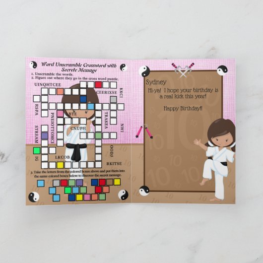 Carte Ethnic Girls Karate Secret Message Joyeux annivers (Intérieur)