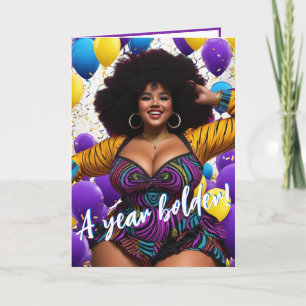 Carte Ethnic Plus Size Femme avec Afro Vibrant Anniversa