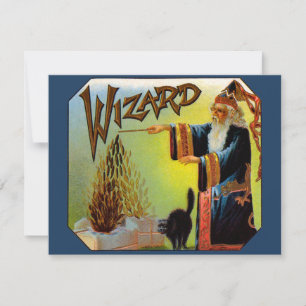 Carte Étiquette de cigare vintage, Magic Wizard avec cha