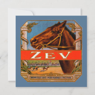 Carte Étiquette de cigare vintage, poulain brun Zev Race