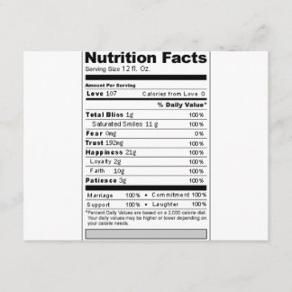 Carte Étiquette nutritionnelle drôle et douce pour maria