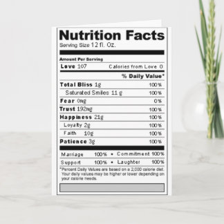 Carte Étiquette nutritionnelle drôle et douce pour maria