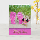 Carte étoile de mer avec tongs pour l'anniversaire (Fleur jaune)