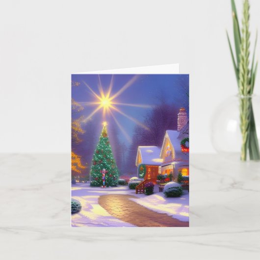 Carte Étoile de Noël brillant sur un fond blanc d'arbre  (Devant)