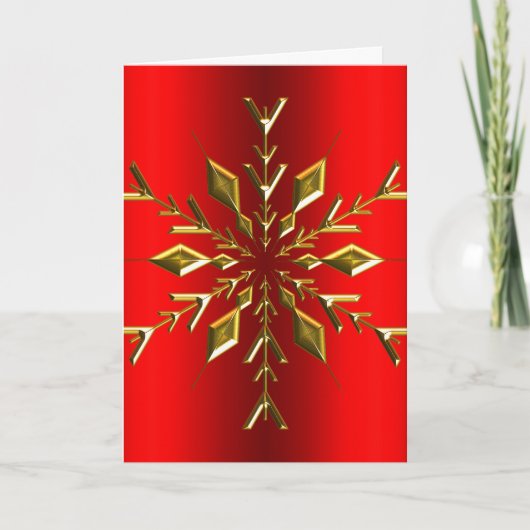 Carte Étoile flocon de neige doré Noël rouge (Devant)