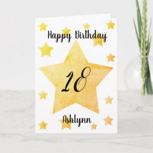 Carte Étoiles Aquarelle Or Joyeux 18e Anniversaire
