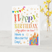 Carte Étoiles, Bunting, bougies, belle-fille Anniversair (Fleur jaune)