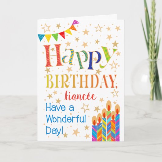 Carte Étoiles, Bunting, Bougies pour Fiancée Anniversair (Devant)