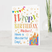 Carte Étoiles, Bunting, Bougies pour Mère Anniversaire (Devant)