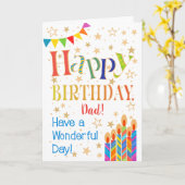 Carte Étoiles, Bunting, bougies pour papa Anniversaire (Fleur jaune)