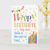 Carte Étoiles, Bunting, bougies pour Step Son Anniversai (Fleur jaune)