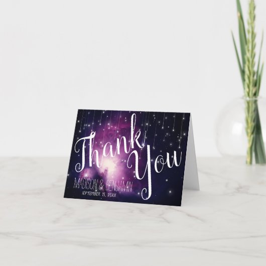 Carte Étoiles célestes violettes Galaxie Merci Mariage (Devant)
