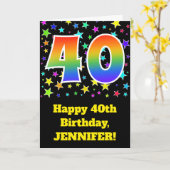 Carte Étoiles colorées + Motif "40" d'arc-en-ciel (Fleur jaune)