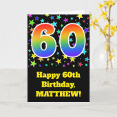 Carte Étoiles colorées + Motif "60" d'arc-en-ciel (Fleur jaune)