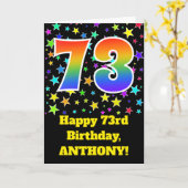 Carte Étoiles colorées + Motif "73" d'arc-en-ciel (Fleur jaune)