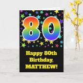 Carte Étoiles colorées + Motif "80" d'arc-en-ciel (Fleur jaune)