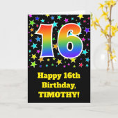 Carte Étoiles colorées + Motif arc-en-ciel "16" Annivers (Fleur jaune)