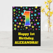 Carte Étoiles colorées + Motif arc-en-ciel "1" Anniversa (Fleur jaune)